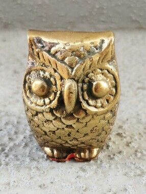 Vintage Brass Owl Figurine Small MCM Paperweight Decor
